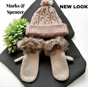 Zimowe rękawiczki Marks & Spencer + czapka zimowa z pomponem New Look