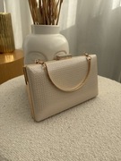 Beżowa wizytowa torebka damska ze skóry eko elegancka wieczorowa kopertówka