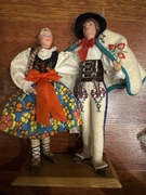 Lalki regionalne Cepelia PRL, lata 70., folk, etnograficzne, z metką