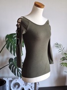 Bluzka khaki z długim rękawem amisu S z plecionymi rękawami elegancka