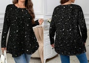 Nowa czarna bluzka/ tunika w białe gwiazdki XL/XXL  ok48