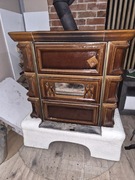 PIĘKNY ! Kominek żeliwny obudowany ozdobnymi kaflami 