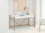 Biurko z dwiema szufladami białe drewno i złoty stelaż