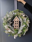 Wianek świąteczny na drzwi biały zielony sztuczny 45 cm  święta 