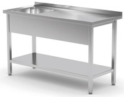 ZLEW STÓŁ GASTRONOMICZNY 1 KOMOROWY Z PÓŁKĄ 130/60/85