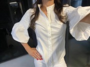 Biała koszula z bufiastymi rękawami 34/XS elastyczna