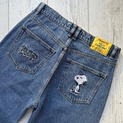 Spodnie jeansowe jeansy straight leg PEANUTS SNOOPY denim pull&bear 38