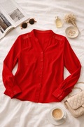 Czerwona koszula damska | guziki | elegancka / casual