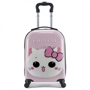 Walizka dziecięca 4 kółka kabinowa różowa z kotkiem i szyfrem