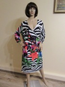 JOSEPH ROBKOFF sukienka biało-czarna zebra kwiaty marszczenia_ 44