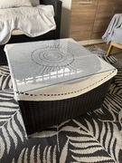 Komplet rattanowy 3-osobowa sofa, pufa i stolik z szybą + poduszki