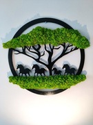 Obraz z mchu chrobotek. Drzewo, konie. Prezent 60 