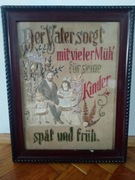 Stary wyszywany obraz ojciec z córkami