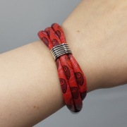 Bransoletka Rzemienie eko skóra sowy sowa czerwony boho etno lekka Handmade