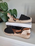Nowe espadryle wiosenne, czarno beżowe pasek na kostkę, lekkie, r. 39