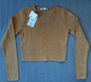 Krótki sweter pulover w kolorze musztardowym ZARA Nowy