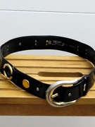 Escada pasek vintage skóra plus złote ozdoby koła nity 