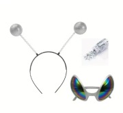 Strój przebranie kostium dziewczęcy chłopięcy Kosmita Obcy 3w1 srebrny nowy