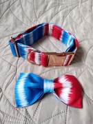 Obroża dla psa + Muszka M wzór Ikat Red & Blue 