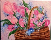 Obrazek z kwiatami ręcznie malowany na płótnie akrylem 