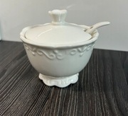 Nowa Cukiernica z łyżeczką porcelana biała styl dworkowy Shabby