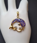 Zawieszka wisiorek srebro 925, złocone, tanzanity i cyrkony