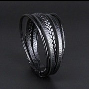 Czarna skórzana bransoletka Męska tytan+prezent