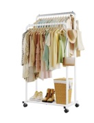 Podwójny Wieszak Szafa Na Ubrania Na Kółkach Biała