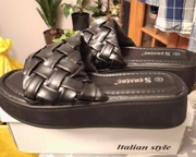 8218 CZARNE KLAPKI SKÓRZANE GRUBA PODESZWA WYGODNE 41