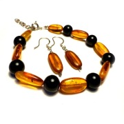 Fiolekart - Komplet, biżuteria artystyczna - Bursztyn