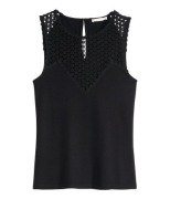 czarny top H&M xs 34 dekolt siatka siateczka