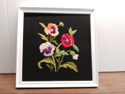 Kolorowe Bratki haft Vintage Obraz ramka rama Boho   