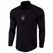 Męska koszula CZARNA klasyczna krój SLIM FIT + L 41/42 + gładka na komunie