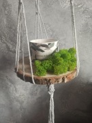 Kwietniki makrama XL szary z plastrem brzozy 137cm