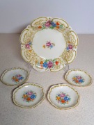 Zestaw konfiturowy Tułowice Tillowitz śląsk 1928/45 r. ecru kwiaty