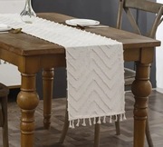 Bieżnik na stół BOHO biały 33x160 frędzle zygzak jodełka skandynawski