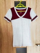 Damska biało bordowa koszulka t-shirt sportowy rozmiar S