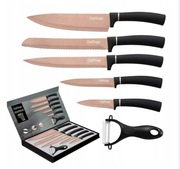 CHEFFINGER Profesjonalny Zestaw Noży Kuchennych i Obieraczka  Czarny 