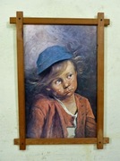 STYLOWY OBRAZ CHŁOPCA W DREWNIANEJ RAMIE 80x56cm
