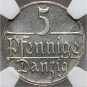 5 feningów 1923, Wolne Miasto Gdańsk, Berlin. Stempel lustrzany PF65
