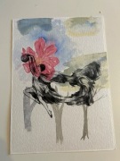 Oryginalna Akwarela – Postać z Różowym Kwiatem – Obraz Ręcznie Malowany 