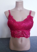 Koronkowy Bordowy Crop Top Stanik Push Up