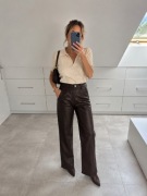 Czekoladowe spodnie wide leg eco-skóra woskowane XL/42 NOWE z metką