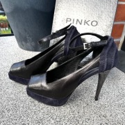 PINKO buty na wysokim obcasie czółenka platforma granatowe czarne skóra 39