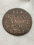 Sprzedam monetę Dania 1 skilling 1771r. - Chrystian VII