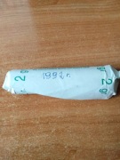 2 grosze z 1992 roku, jeden rulon 50 sztuk, stan menniczy.