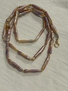 Naszyjnik fioletowo-różowe perły naturalne barokowe 89 cm w złocie 14K GF