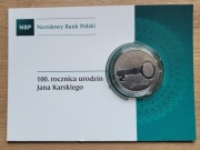 Moneta 10 zł 2014 r. 100 rocznica urodzin Jana Karskiego plus blister