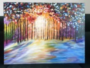 Obraz ręcznie malowany „ W kolorowym lesie „