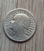 Moneta 2zł "Głowa kobiety" z 1933r ze znakiem mennicy 